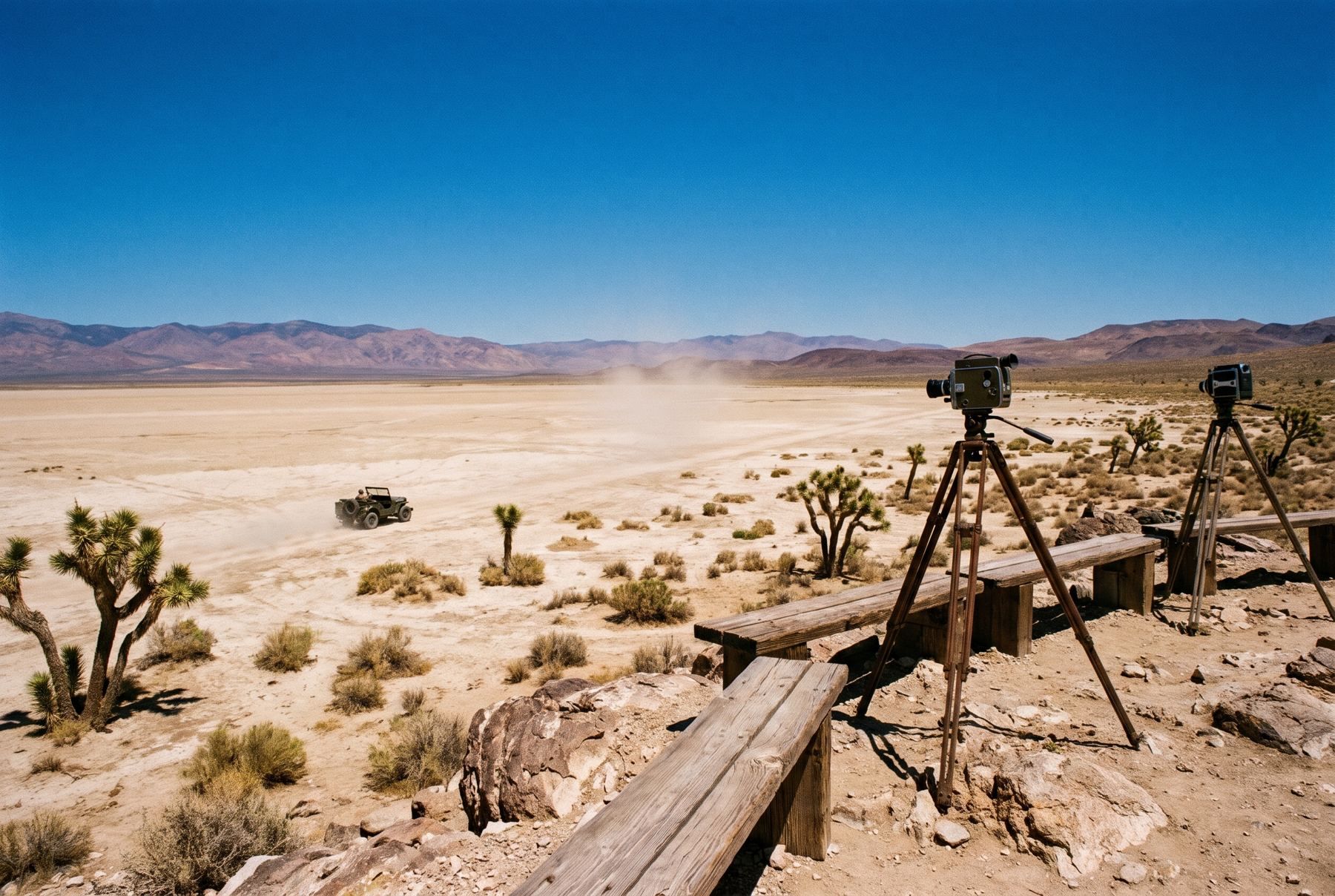 The dry playa of Frenchman Lake viewed from the rocky vantage point of News Knob.