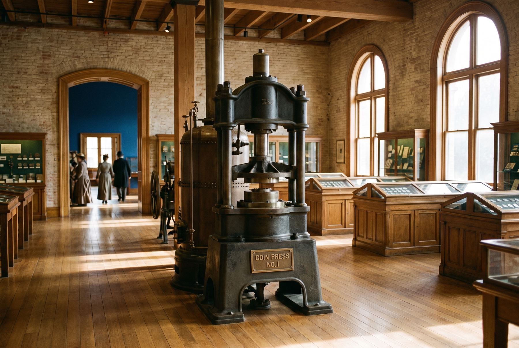 Coin Press No. 1 on display inside the historic mint building gallery