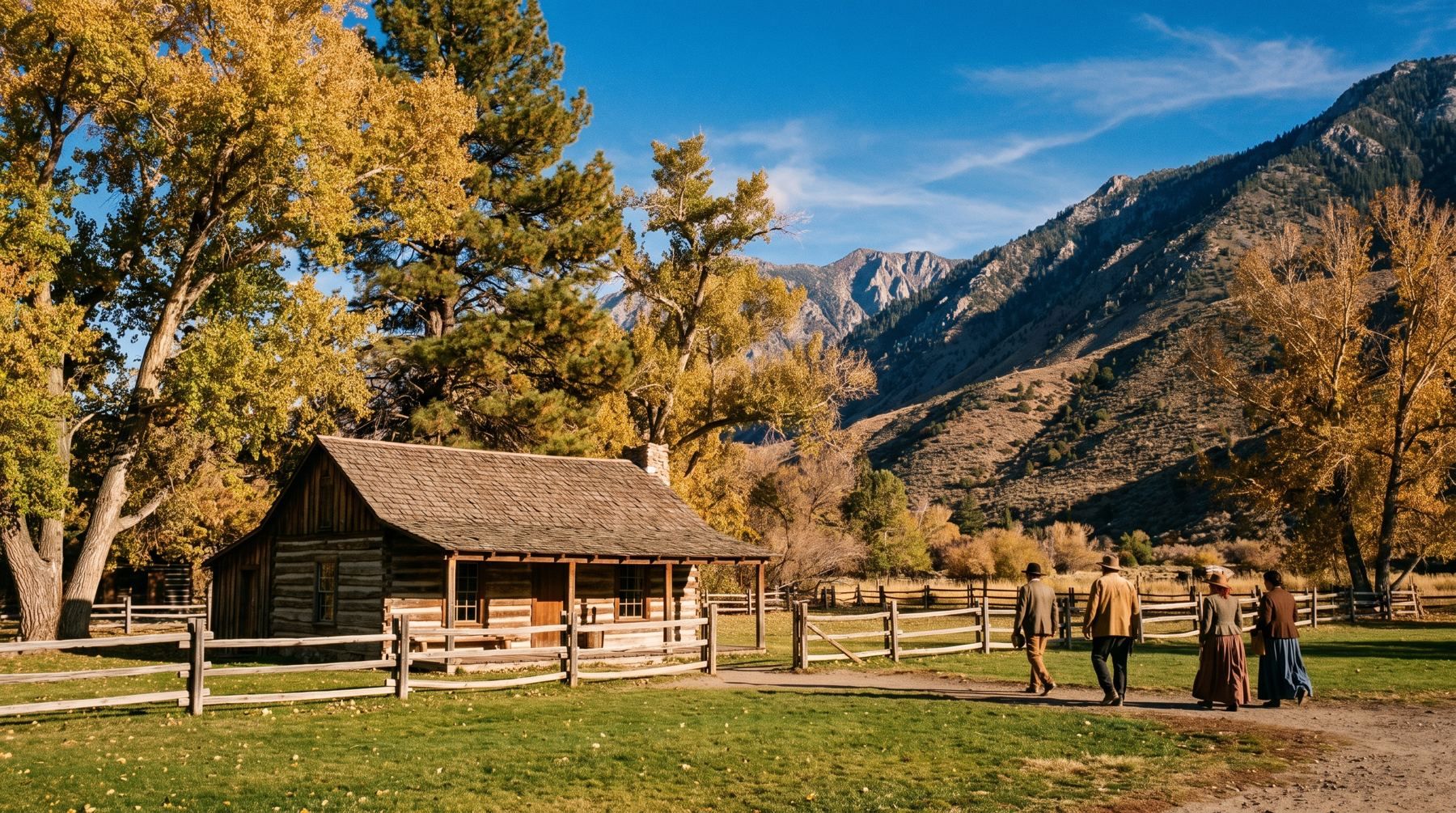 Reconstructed 1851 log trading post at Mormon Station State Historic Park in Genoa, Nevada.